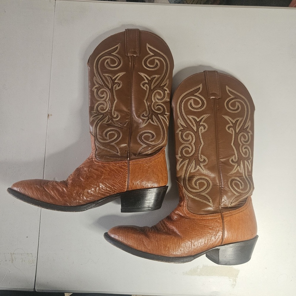 Vintage Nocona Mens Boots 8EE Ostrich Skin Exotic Brown‎ Western